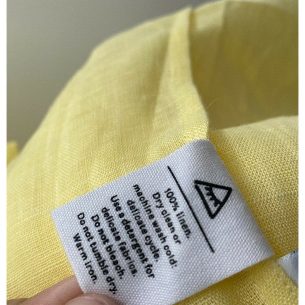Sleeper Women’s Michelin Linen Midi Dress Lemon Yellow Smocked Puff Sleeve sz L - Picture 7 of 9